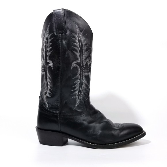 Tony Lama Black Smooth Leather Western Roper Cowboy Vaquero Boots - Picture 10 of 11